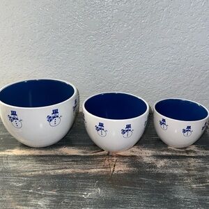 D-5 Vintage WCL Snowman Bowls Set White Blue Snowmen